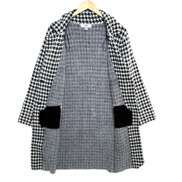 Magaschoni Houndstooth Sweater Coat Faux Fur Medium Black White - Picture 7 of 16